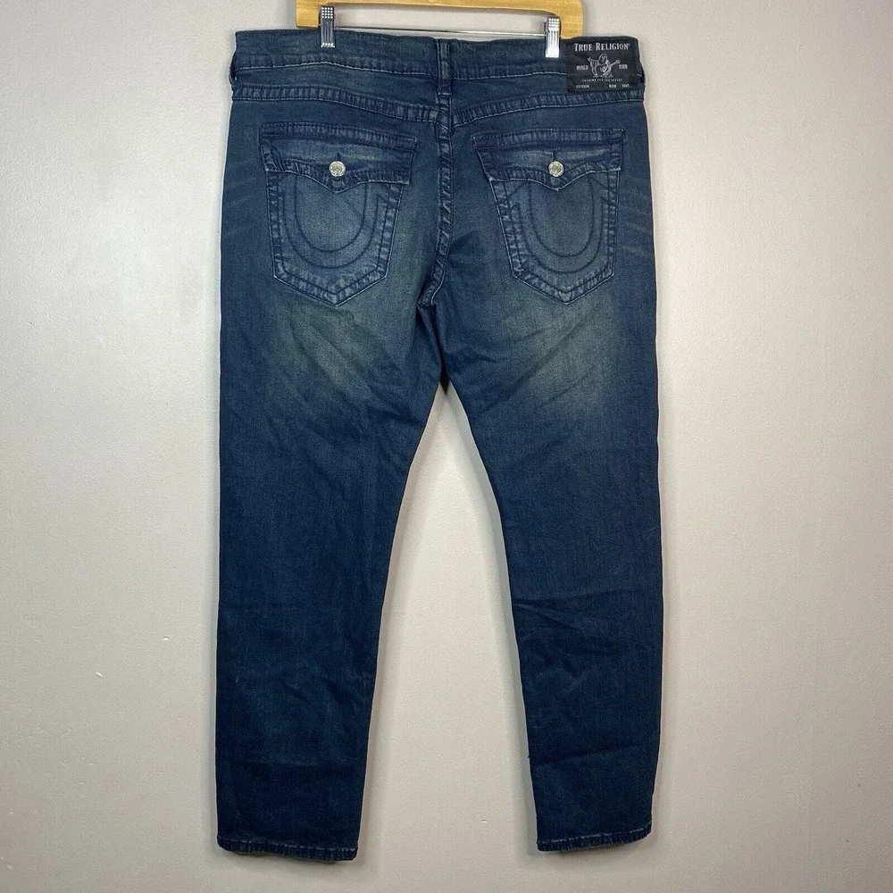TRUE RELIGION Geno Relaxed Slim Jeans Men's Size 40x31‎ Dark Wash Denim (Flaw)